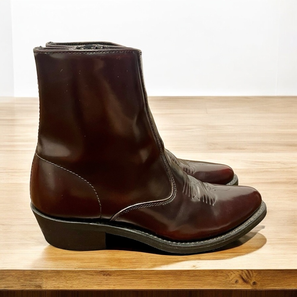 Laredo Mens Sz 9 Long Haul Black Cherry Leather Side Zipper Western Boots #62008 - Picture 2 of 12